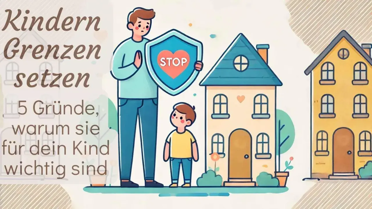 Vater schützt Kind mit Schild "STOP". Illustration zeigt, wie wichtig Grenzen für Kinder sind, um eine gesunde Entwicklung zu fördern, nicht wie bei einer toxischen Tochter.