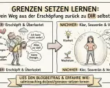 Vorher: Überlastet durch Arbeit, Erwartungen, Verpflichtungen, Ja sagen zu allem. Nachher: Klarheit, Wachstum, Ich-Botschaften, bewusstes NEIN, Selbstfürsorge, Werte, innere Ruhe. Hilft auch bei Distanzlosigkeit bei Kindern mit ADHS.