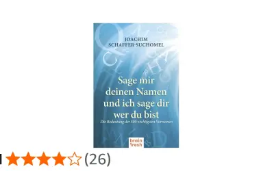 Buchcover "Sage mir deinen Namen und ich sage dir, wer du bist" von Joachim Schaffer-Suchomel. Es erklärt die Bedeutung von 500 Vornamen und enthüllt besondere Namen.