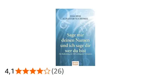 Buchcover "Sage mir deinen Namen und ich sage dir, wer du bist" von Joachim Schaffer-Suchomel. Es erklärt die Bedeutung von 500 Vornamen und enthüllt besondere Namen.
