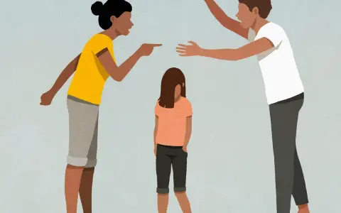 Ein **Streit mit Kind eskaliert**: Eltern streiten sich heftig, während das Kind dazwischen steht und hilflos wirkt.