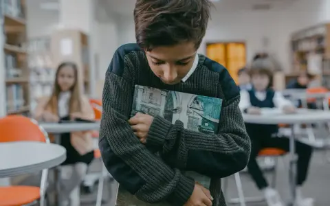 Ein Junge hält ein Buch, während andere Kinder im Hintergrund spielen. Er wirkt traurig, als ob mein Kind im Kindergarten ausgeschlossen wird.