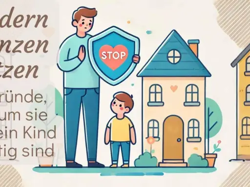 Vater schützt Kind mit Schild "STOP". Illustration zeigt, wie wichtig Grenzen für Kinder sind, um eine gesunde Entwicklung zu fördern, nicht wie bei einer toxischen Tochter.