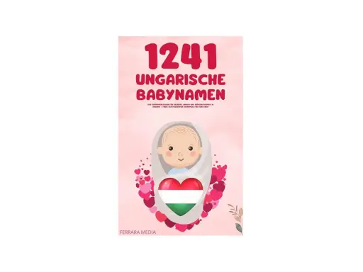 1241 ungarische Babynamen. Ein süßes Baby mit einem Herz in den ungarischen Farben, umgeben von Herzen. Finde den perfekten Namen für dein Baby!