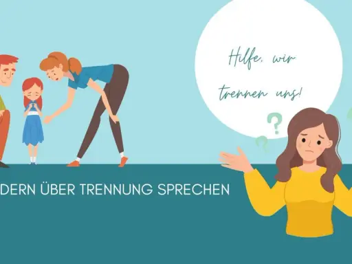 Eltern sprechen mit Kind über Trennung. Fragezeichen symbolisieren Unsicherheit. Wie sage ich meinen Kindern, dass wir uns trennen?